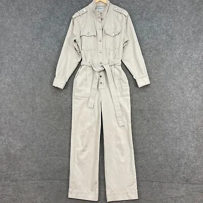 Country Road Jumpsuit Womens 8 Beige Denim Pockets Belt W2022  Long Sleeve A2106 • $59.95