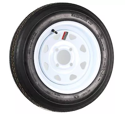 Trailer Tire On Rim 480-12 4.80-12 12 LRB 4 Bolt Hole White Striped Spoke Wheel • $67.97
