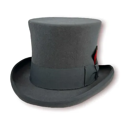 Gray 100% Wool Felt Top Hat Victorian Costume Slash Mad Hatter Cosplay Steampunk • $69.99