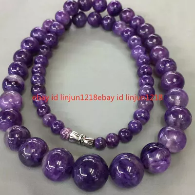100% Natural Purple 6-14mm Amethyst Round Beads Gemstone Necklace 18'' • $10.39