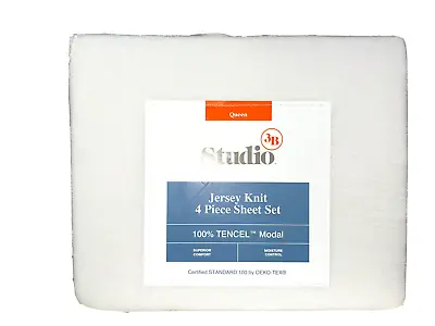 $67.99 • Buy Studio 3B 100% Tencel Modal Jersey Knit Sheet Set Super Soft White Queen $140