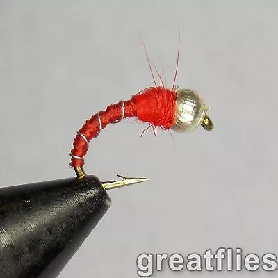 1 Dozen (12) - Zebra Midge - Red - Bead Head • $7.58