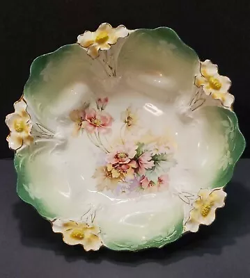  RS Prussia Serving Bowl Large 10.5  Antique Handpainted Accents Floral Unmarked • $29.99