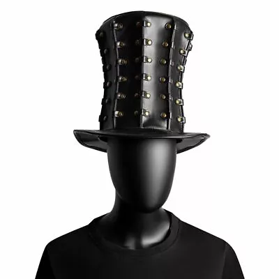 Black Leather Women Hat Vintage Rivets Steampunk Men Gothic Halloween Costume US • $43.69