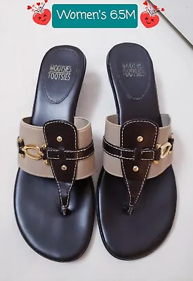 Mootsies Tootsies Mozena Size 6.5M Brown Elastic Top Thongs Sandals • $9.98