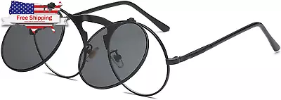 Retro Round 80'S Flip Up Steampunk Sunglasses Mirror Vintage Circle Sun Glasses  • $25.17