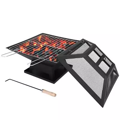 Large BBQ Fire Pit Log Burner Square Firepit Garden • £20.99