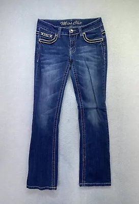 Miss Chic Womens Jr Size 5 Medium Wash Low Rise Embellished Bootcut Jeans • $18.95