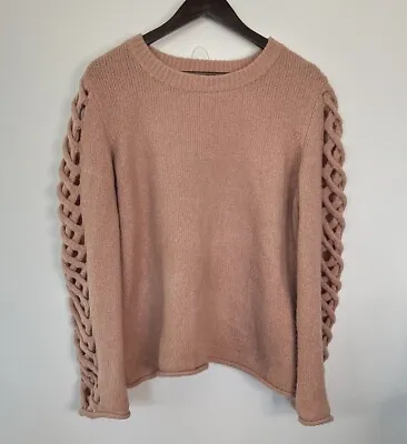 Philosophy Republic Boxy Blush Pink Womens L Crewneck Sweater Wool Blend Lace-up • $16