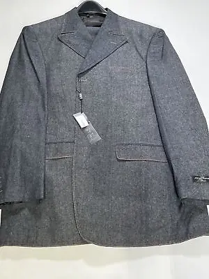 Mens 24:7 Inc Black 3 Piece Denim Suit Size 50R 44W NEW • $249.99