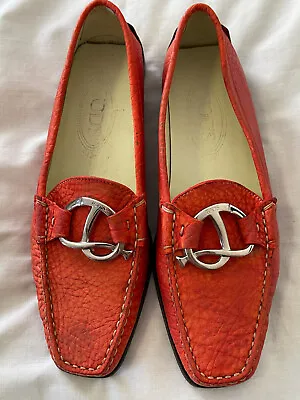 TOD'S Loafers For Women-Made In ITALY-Leather-Orange- Buckle-37 • $39