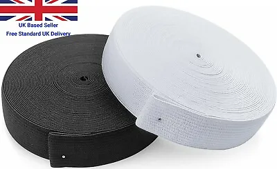 Flat Woven 1 Inch / 25mm & 1.25 Inch / 32mm Wide Elastic Black & White UK Seller • £3