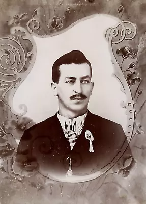 Antique Photo Memorial Cabinet Card DAPPER MAN W MUSTACHE PIN WOLFE LEBANON PA • $9.95