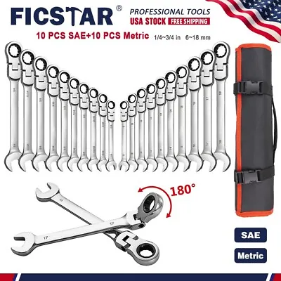 20-Piece Flex-Head Ratcheting Wrench Set (SAE And Metric) With Carrying Bag /NEW • $66.99