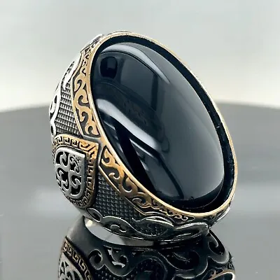 Large Onyx Gemstone Ring  Large Handmade Mens Ring  Black Onyx Ring • $185