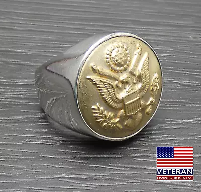 Vintage Sterling Silver Large United States Army Eagle Cigar Band Ring Size 11.5 • $99.99