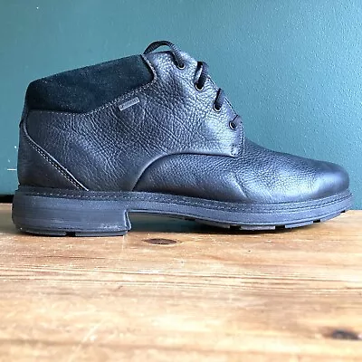 Clarks Un Tread Up GTX Chukka Gore-Tex Black Leather Boots UK 12 G EU 47 • £39.99