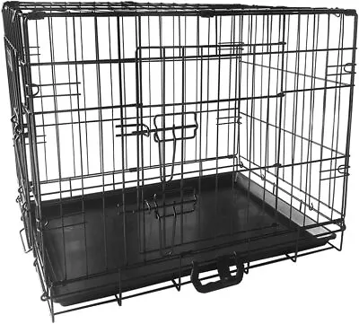 36  42  48  Heavy Duty Dog Crate Kennel Folding Metal Pet Cage 2 Door With Tray • $29.69