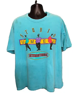 Vintage UMEN Studio Crewneck Blue Shirt XL Logo Hip Hop 90s Single Stitch A6 • $49.99