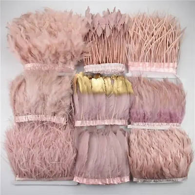 2Meters Leather Pink Ostrich Feather Fringe Trim Goose Ribbon Craft Accessories • $51.46