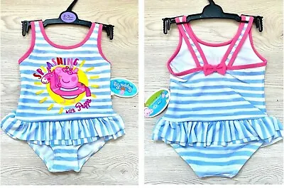 Girls Baby Peppa Pig Swimsuit NUTMEG Blue White Striped Nautical Flamingo Frilly • £3.99