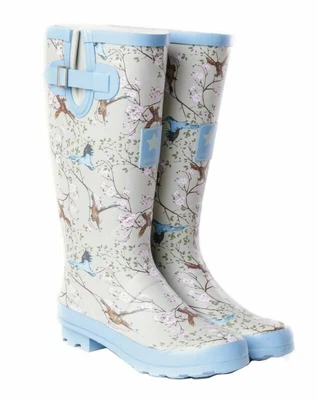£27.99 • Buy Ladies Wellies Wellington Boots Floral Birds Waterproof Wide Calf Rain Boots