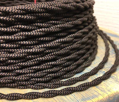 Cloth Covered Twisted Wire -Black/Brown Pattern Vintage Style Braided Lamp Cord • $1.39