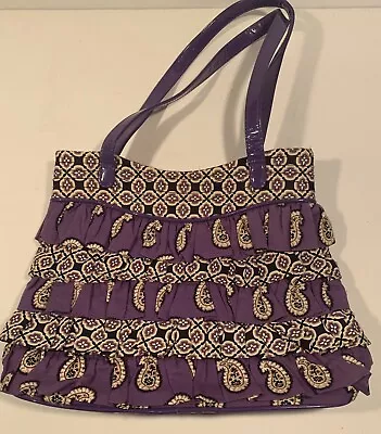 Vera Bradley Cha Cha Ruffled Simply Violet Purple Paisley Small Tote Purse • $22.11