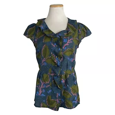 Vanessa Virginia Anthropologie Blouse Size 10 Floral Silk Cotton Top Shirt • $15