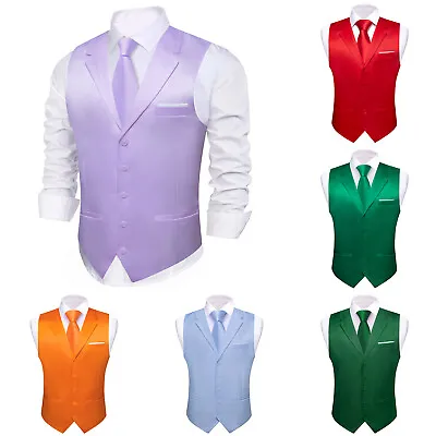 Wedding Formal Casual Mens Waistcoat Silk Solid Vest Tuxedo Gilet Coat Tops • $47.98