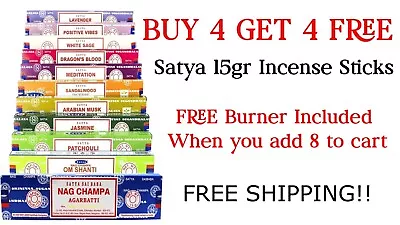 Satya Incense Sticks 15g & FREE Holder When You BUY 4 GET 4 FREE (8 In CART) • $3.49