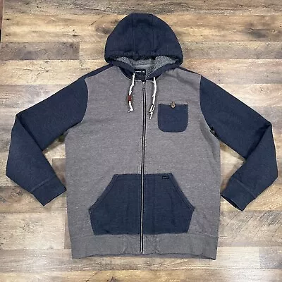 O'neill Hoodie Mens Large Gray Sherpa Lined Fleece Hooded Full Zip Sweatshirt • $18.99