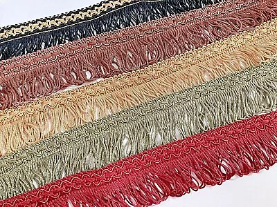 Looped  4cm Fringe & Decorative Gimp Braid Furnishing Trimming All Colours • £2.99