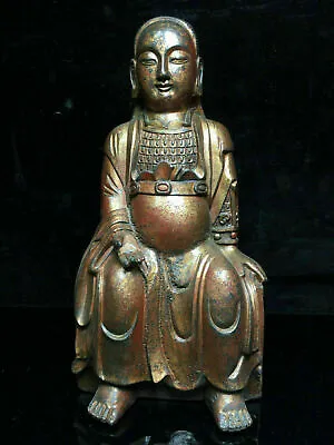 Folk Collect China Chinese Temple Bronze Gilt Seat Xuan Wu Da Di Buddha Statue • $179.40