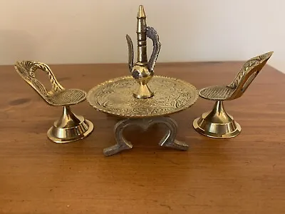 VTG Miniature Doll Solid Brass Table Chairs Teapot Set Dollhouse Furniture India • $16.96