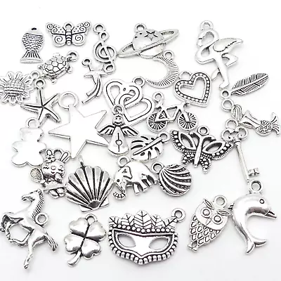 £4.70 • Buy 30 Mixed Theme Tibetan Silver Tone Jewellery Making Charms, Mixed Metal Charms