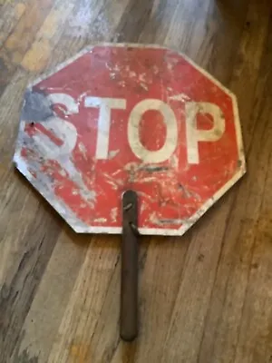 Vintage Sign Stop Slow Two-sided Hand Held Metal 18 School/Road Construction • $75