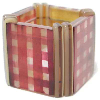 MARNI Bangle Bracelet Jewelry Accessories Red Beige Plaid Clear Resin • $150.42