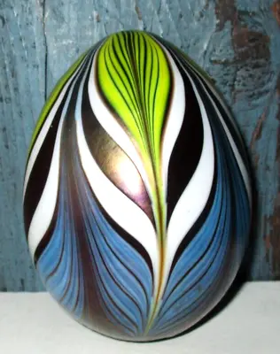 Vintage Vandermark Studio Pulled Feather Art Glass Display Egg Signed 1978 • $59.99