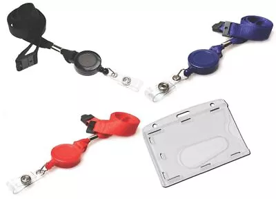 Retractable Neck Strap Lanyard With Reel & Clear Enclosed ID Pass Card Holder • £3.25