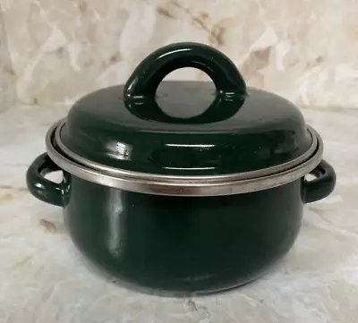 Mini .5 Qt. Megaware Green Enamelware Cookware Cooking Pot Lid Made In Spain 5  • $9.99