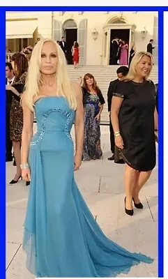 VERSACE ONE SHOULER BLUE SILK GOWN A Seen On DONATELLA 44 - 8 • $500
