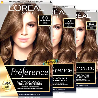 3x Loreal Preference 6.0 Buenos Aires DARK BLONDE Permanent Hair Colour Dye • £35.99