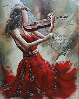 3D Girl Violin Player Oil Painting Music Themed Art Instrument Lover Gift Sale • $109.50