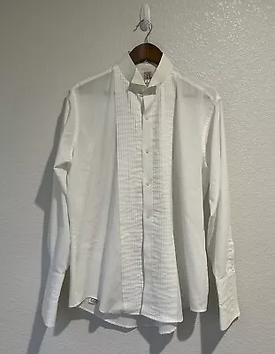 VINTAGE After Six Tuxedo Shirt Mens 18/33 Ruffle French Cuffs Solid White Mens • $39.99