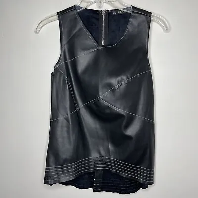ZARA Top Womens Medium Faux Leather Sleeveless Exposed Rear Zip Contrast Stitch • $24.99