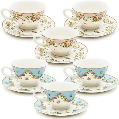 Vintage Floral Tea Cups & Saucers Set Party Supplies • $64.50