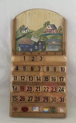 Vintage Wood Perpetual Calendar Country Complete Folk Farmhouse Tiles 21  • $39.95