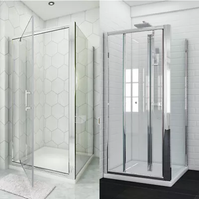 Bi Fold Pivot Shower Enclosure Door Glass Screen Walk In Cubicle Panel And Tray • £382.99