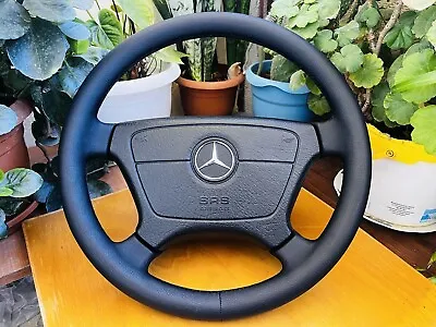 Mercedes Steering Wheel Black New Leather Chrom Logo W210 W124-9395 W202 W140  • $389